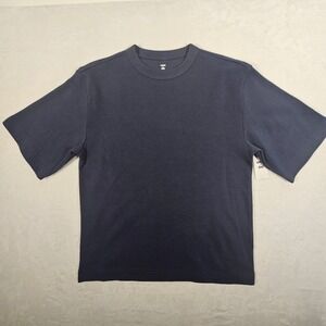 MODE OF ONE Men's Ottoman Tee Navy Blue Short Sleeve Textured Crew Neck Large